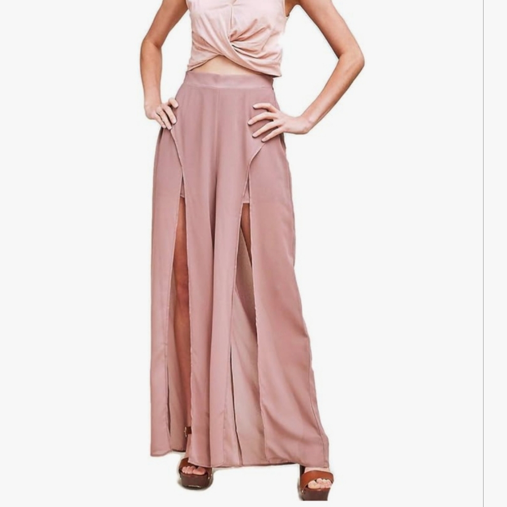 Entro Mauve High Slit Wide Leg Pants NWT Medium